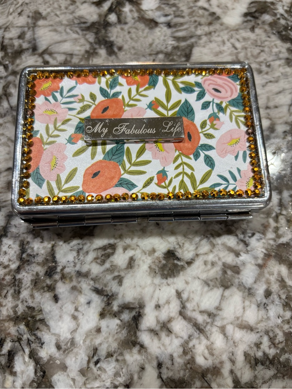 Floral Pill Box/ credit card/ cigarette case- Pink & Green floral design